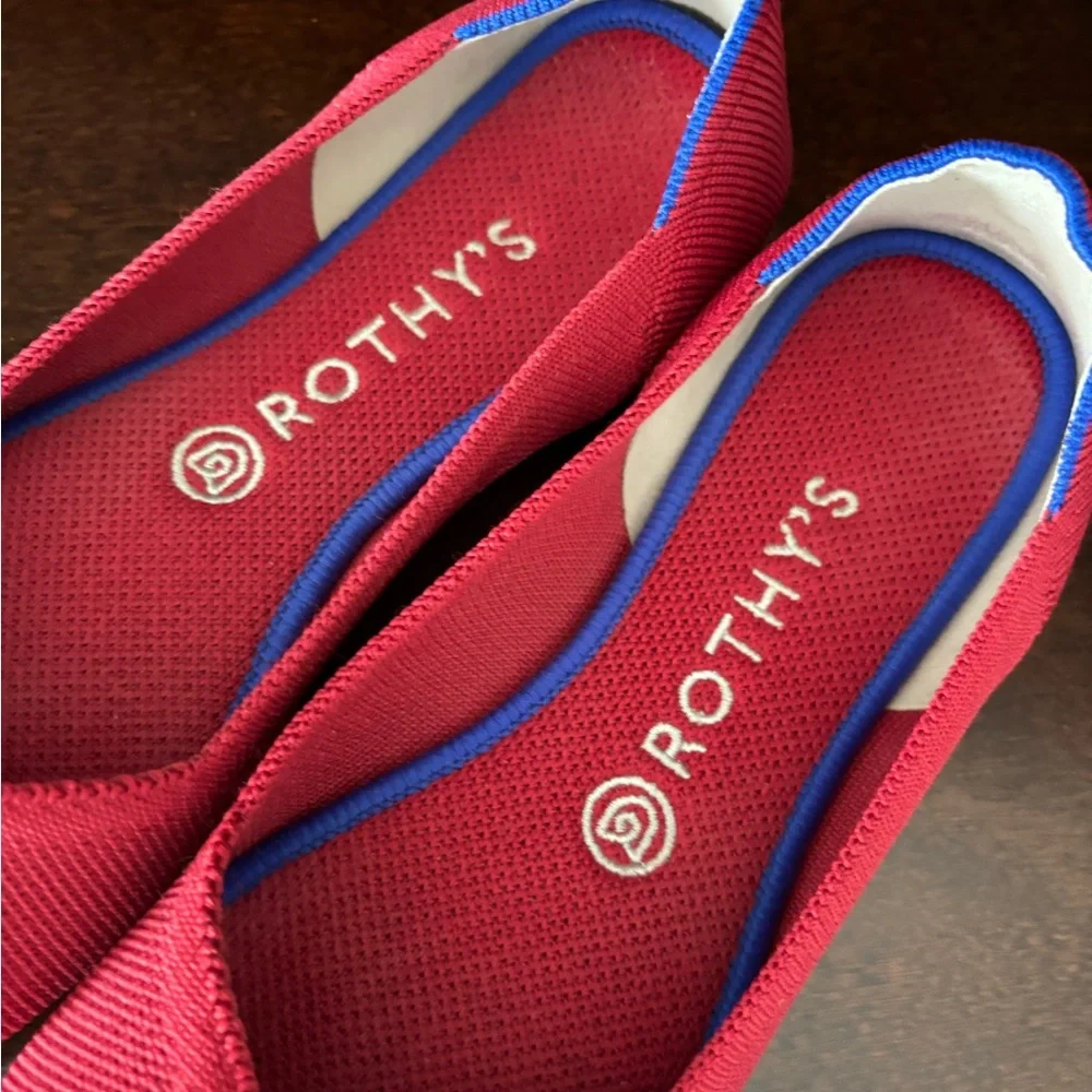 Rothy's Vibrant Red Flats with Blue Trim - Picture 2 of 4